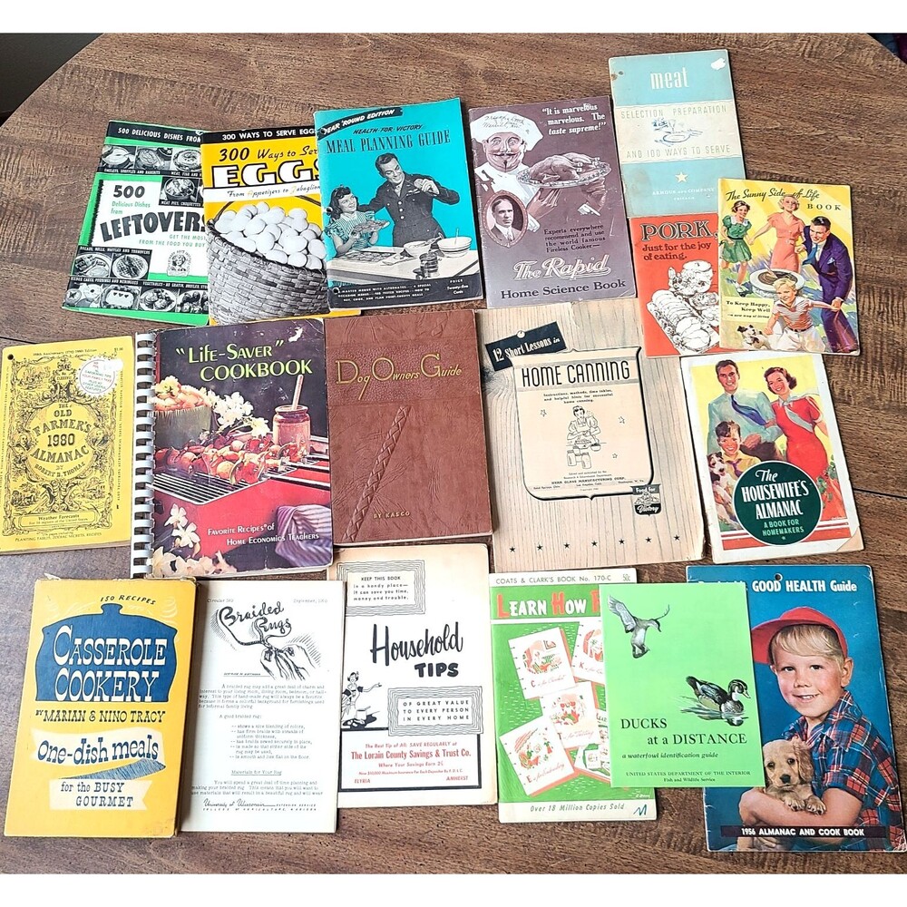 18 Book Lot Homesteading Almanac Canning Cookbook Recipes Home Repair DIY Vtg